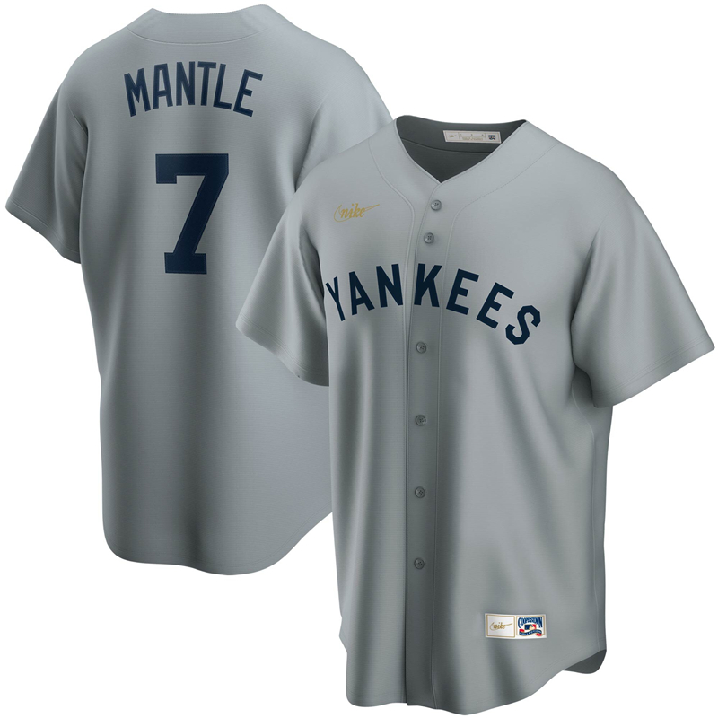2020 MLB Men New York Yankees #7 Mickey Mantle Nike Gray Road Cooperstown Collection Player Jersey 1